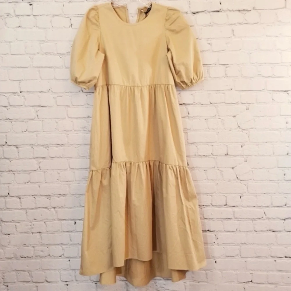 NEW Zara Women puffed sleeve midi dress, size S, neutral beige color - Picture 7 of 8